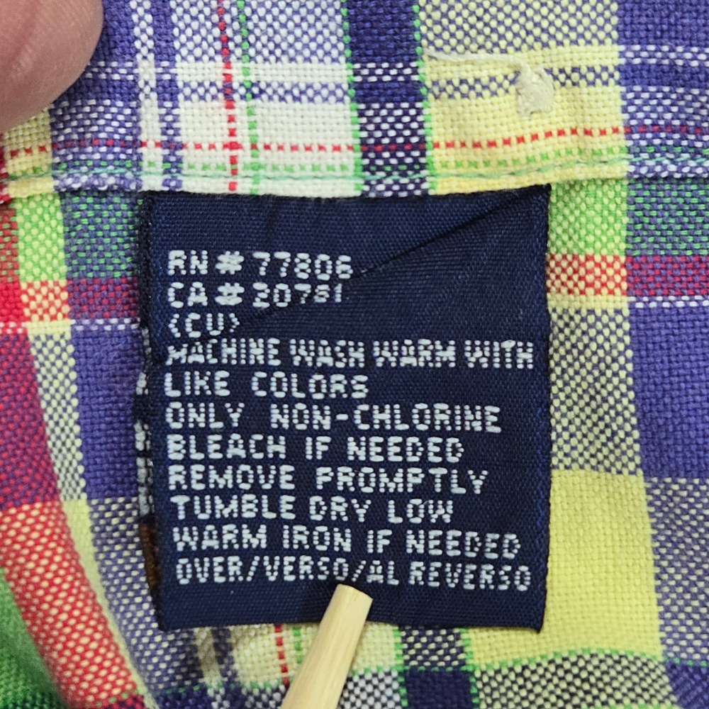 Vintage Tommy Hilfiger Shirt Mens L Green Red Blue Plaid Crest Logo Preppy Y2K - Picture 8 of 9